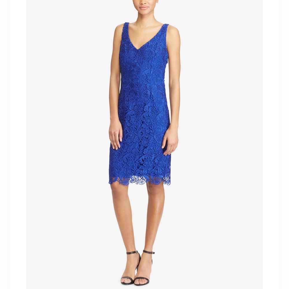 Lauren Ralph Lauren Lace Overlay Sheath Dress Blue Size 10
